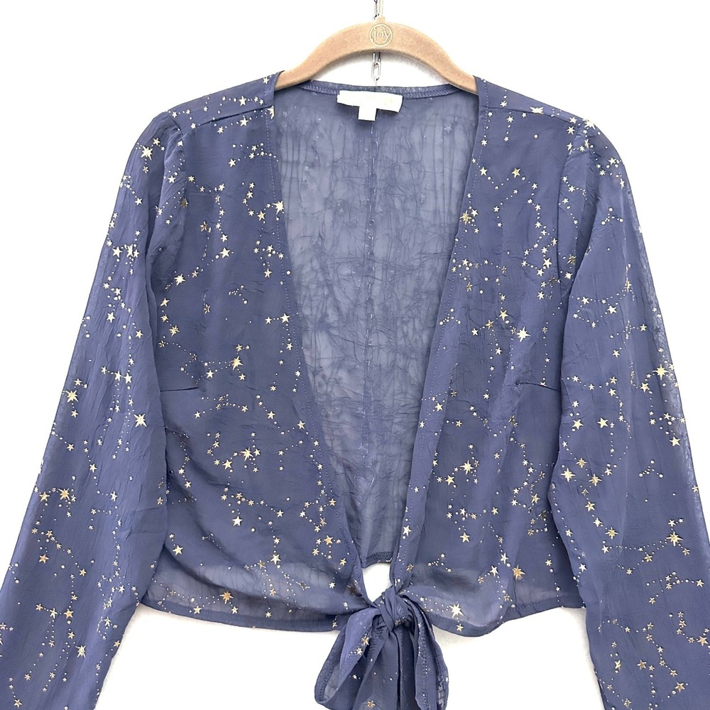 Cloud Ten S Constellation Celestial Gold Star Tie Front Sheer Top Wrap Whimsical